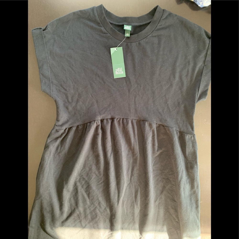 Black Empire Waist Cotton Pocket Tunic
